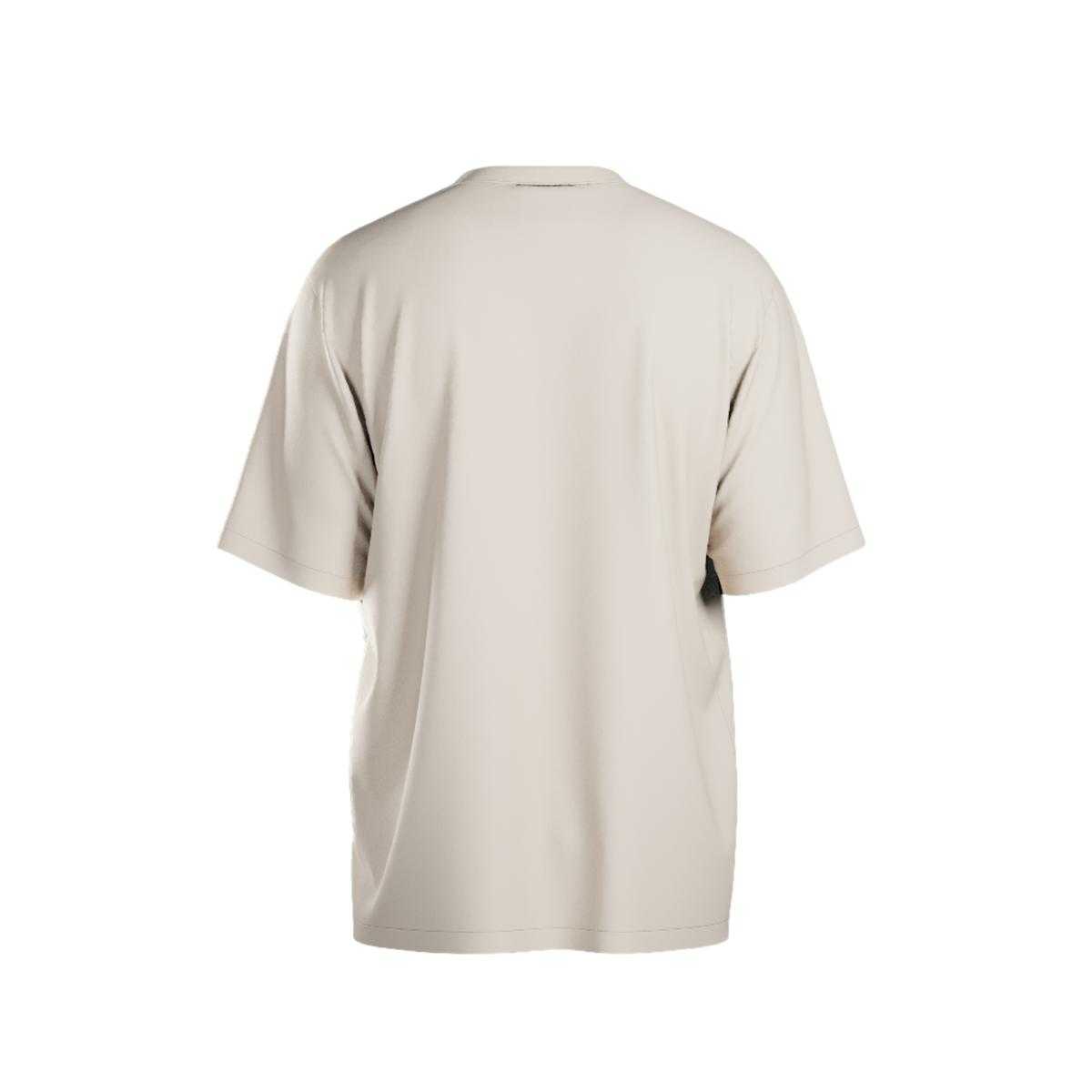 Back view of Chilling Classic Oversized Tee in soft beige cotton. Oversized cotton tee with relaxed fit, ideal for casual streetwear style.